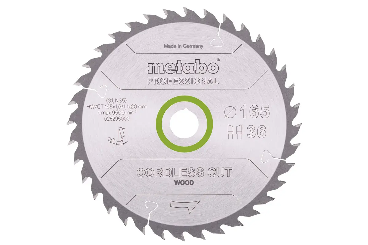 Produktfoto 1 von Metabo 628295000, Sägeblatt "cordless cut wood - professional", 165x20 Z36 WZ 15°