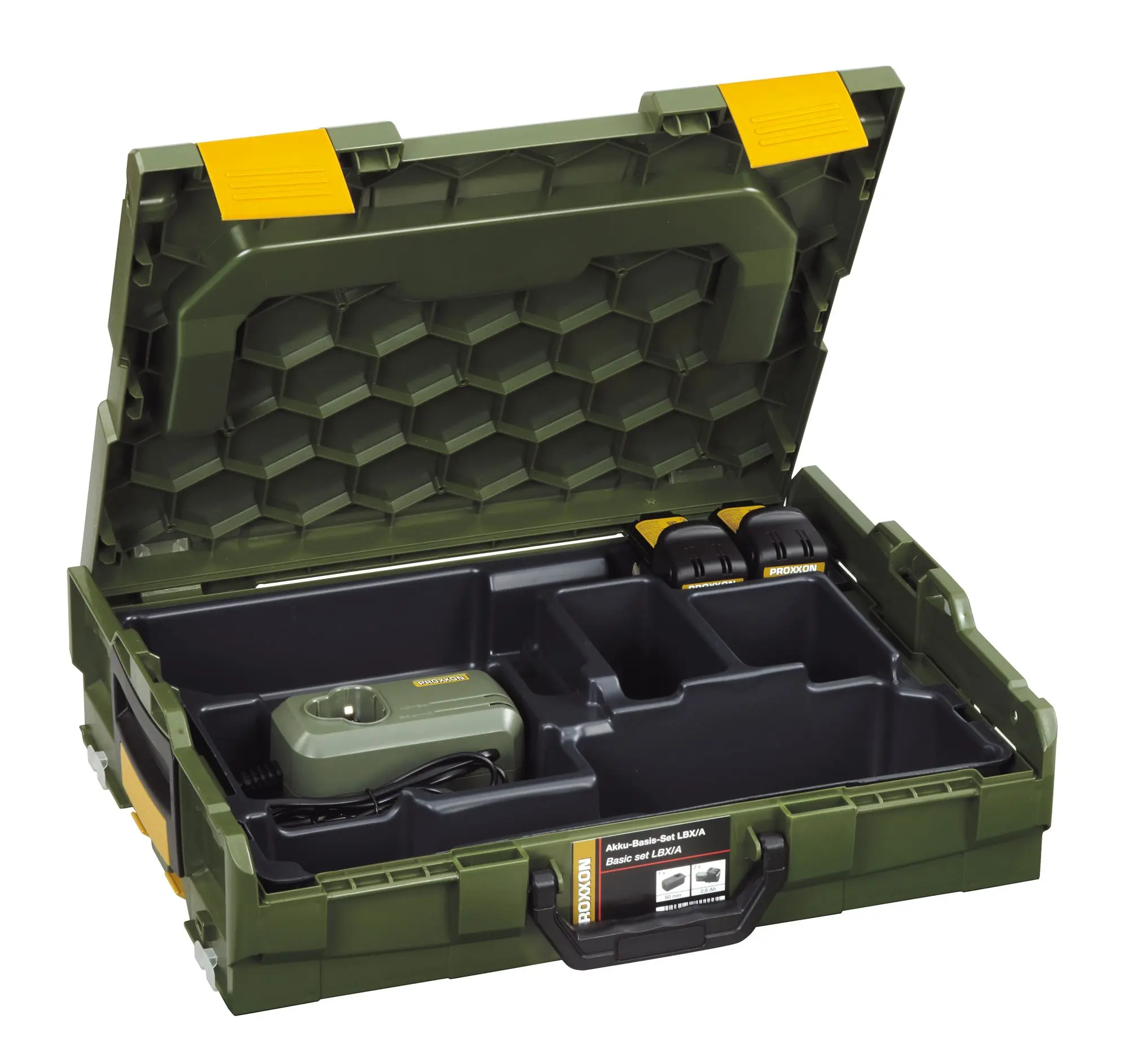 Produktfoto 1 von PROXXON 29900, Akku-Basis-Set LBX/A: 2x 2,6 Ah und Ladegerät LG/A2 in L-BOXX 102