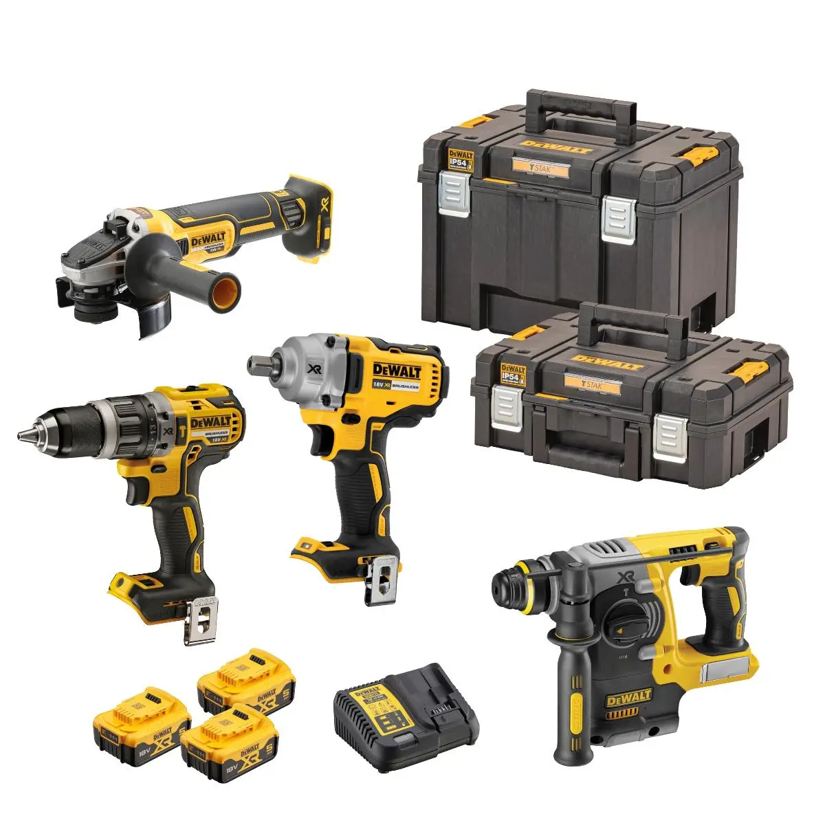 Produktfoto 1 von DeWalt DCK428P3T-QW, Akku-Werkzeugset (DCD796+DCH273+DCG405+DCF894+3x 18V/5,0Ah)