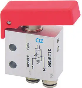 Produktfoto 1 von AZ Pneumatica 314 MGR, Mikroventil, 3/2 NO, ø4 mm Steckanschlüsse, Taster ROT