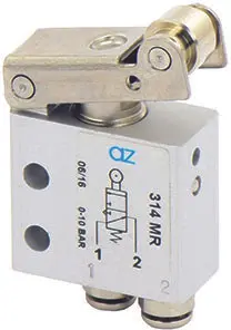 Produktfoto 1 von AZ Pneumatica 314 MR, Mikroventil, 3/2 NO,ø4 mm Steckanschlüsse, Rollenbetätigung