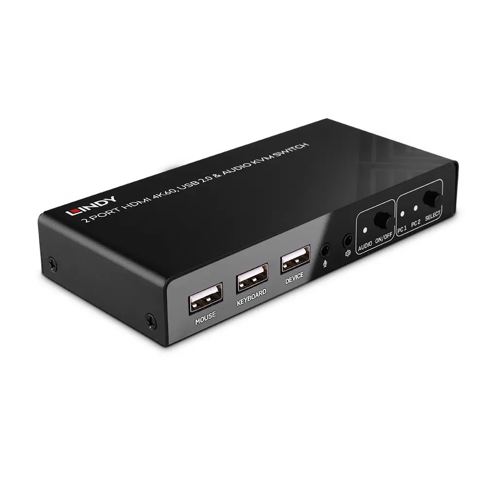 Produktfoto 1 von LINDY 32809, 2 Port KVM Switch HDMI 4K60, USB 2.0 & Audio