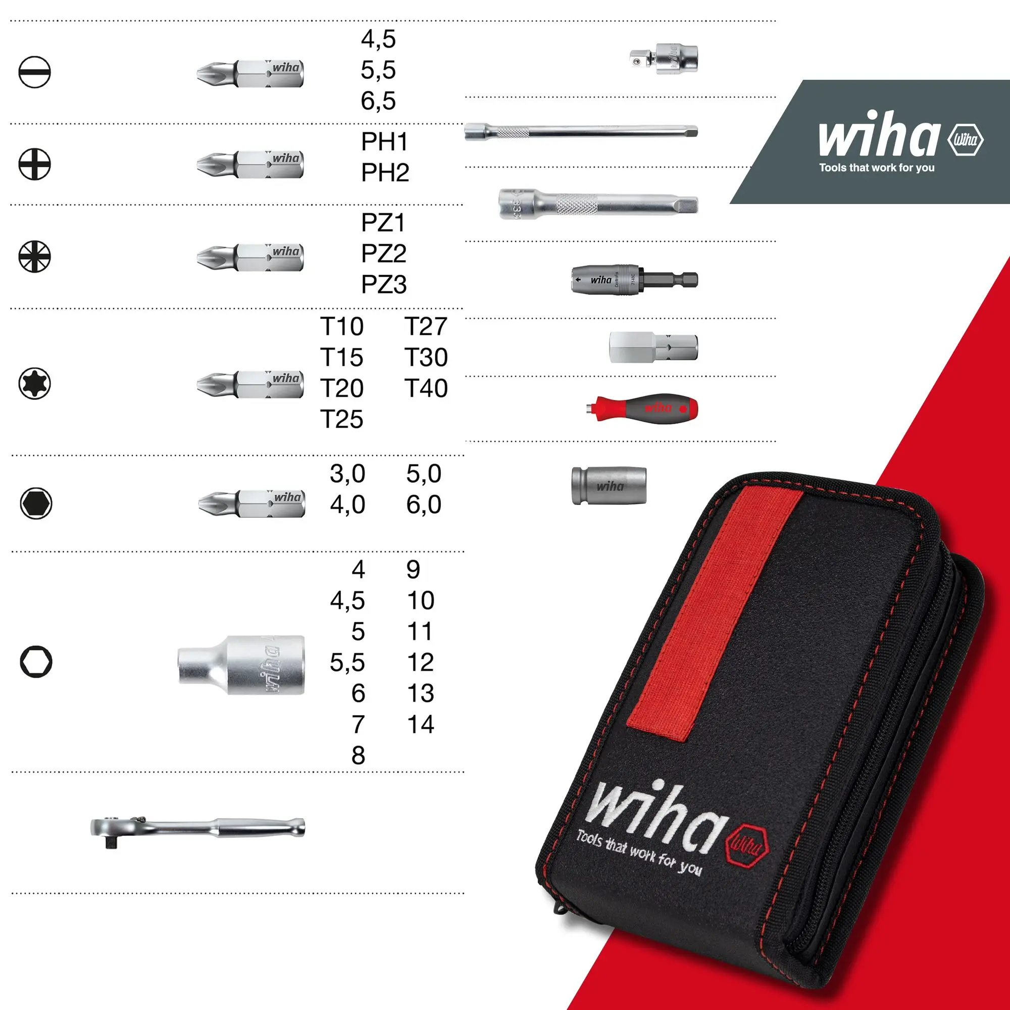 Produktfoto 1 von Wiha 44684, Steckschlüssel- & Bit Set 1/4" 41-tlg.