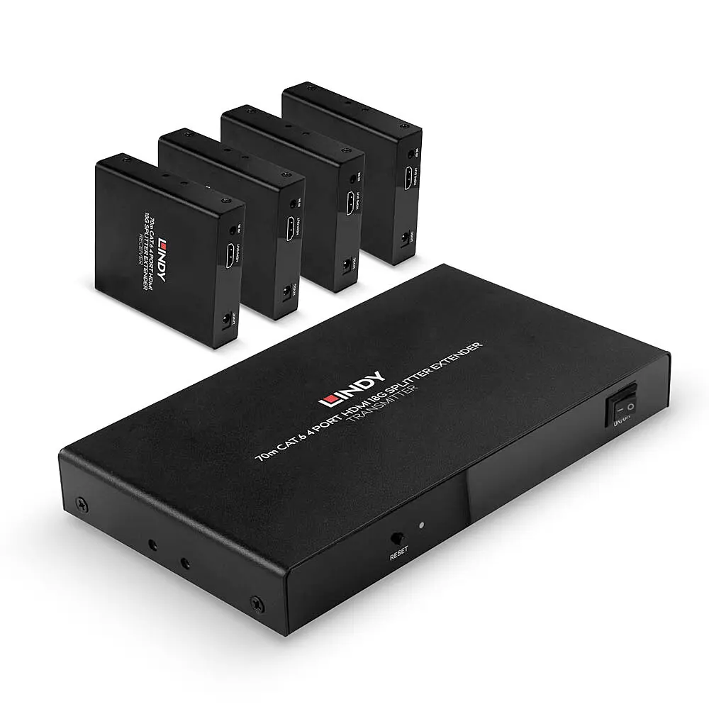 Produktfoto 1 von LINDY 38262, 4 Port HDMI 4K60 & IR Splitter Extender, 70m, Cat.6