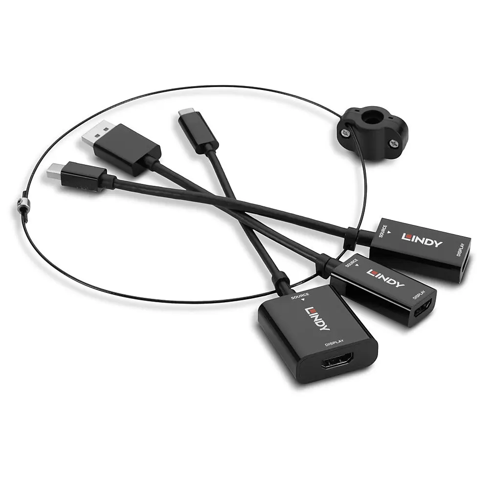 Produktfoto 1 von LINDY 38304, USB Typ C, mDP & DisplayPort auf HDMI 18G Konverter Tether