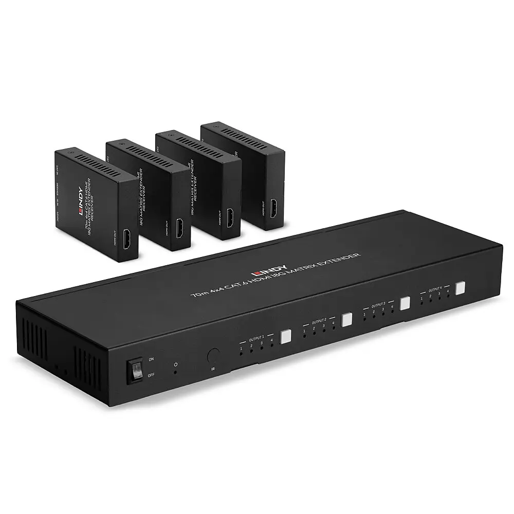 Produktfoto 1 von LINDY 38328, 70m Cat.6 Matrix Extender, 4x4, HDMI 4K60 & IR