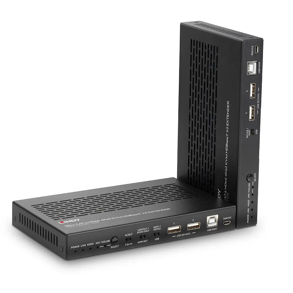 Produktfoto 1 von LINDY 38344, 100m Cat.6A KVM Extender HDBaseT 3.0, HDMI 4K60, Audio, IR & RS-232