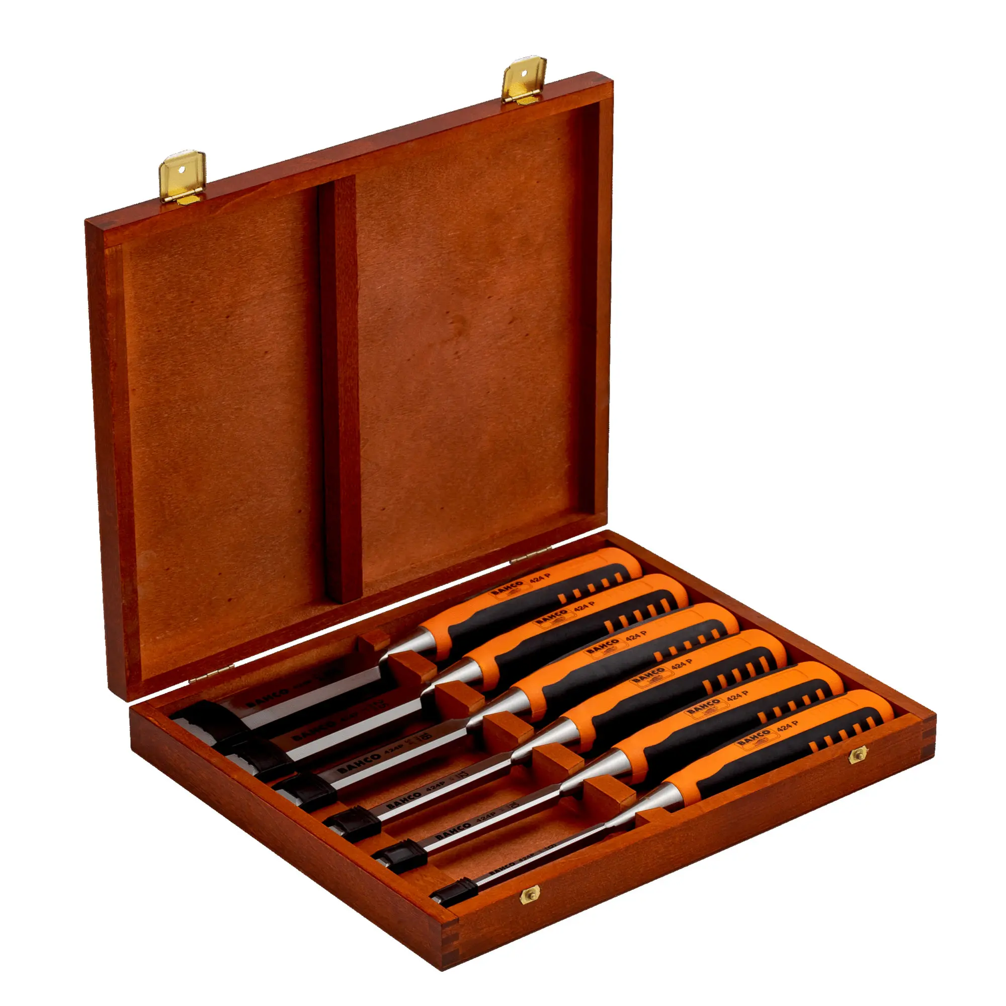 Produktfoto 1 von Bahco 424P-S6-EUR, Stechbeitel-Satz in Holzbox 6-tlg, 6,10,12,18,25,32 mm