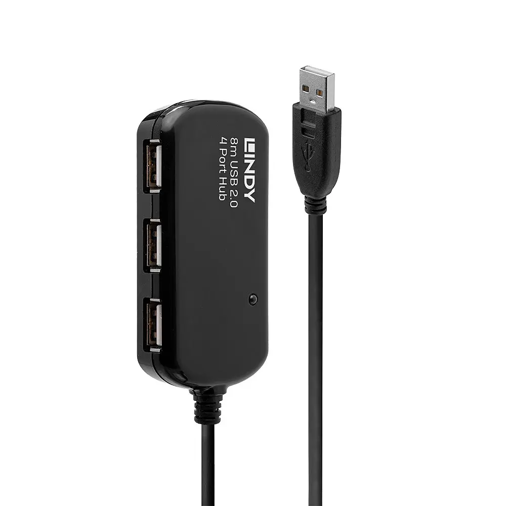 Produktfoto 1 von LINDY 42781, 8m USB 2.0 Aktivverlängerungshub Pro