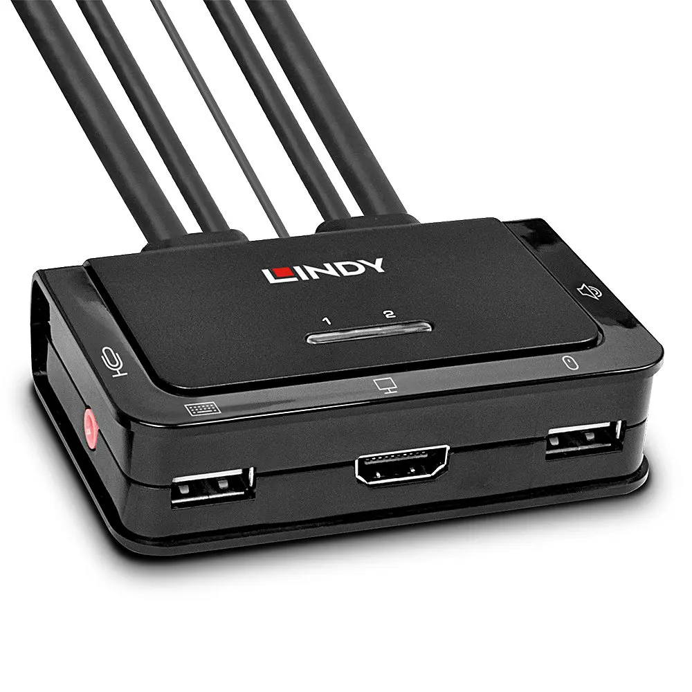 Produktfoto 1 von LINDY 42340, 2 Port Kabel KVM Switch, HDMI 4K30, USB 2.0 & Audio