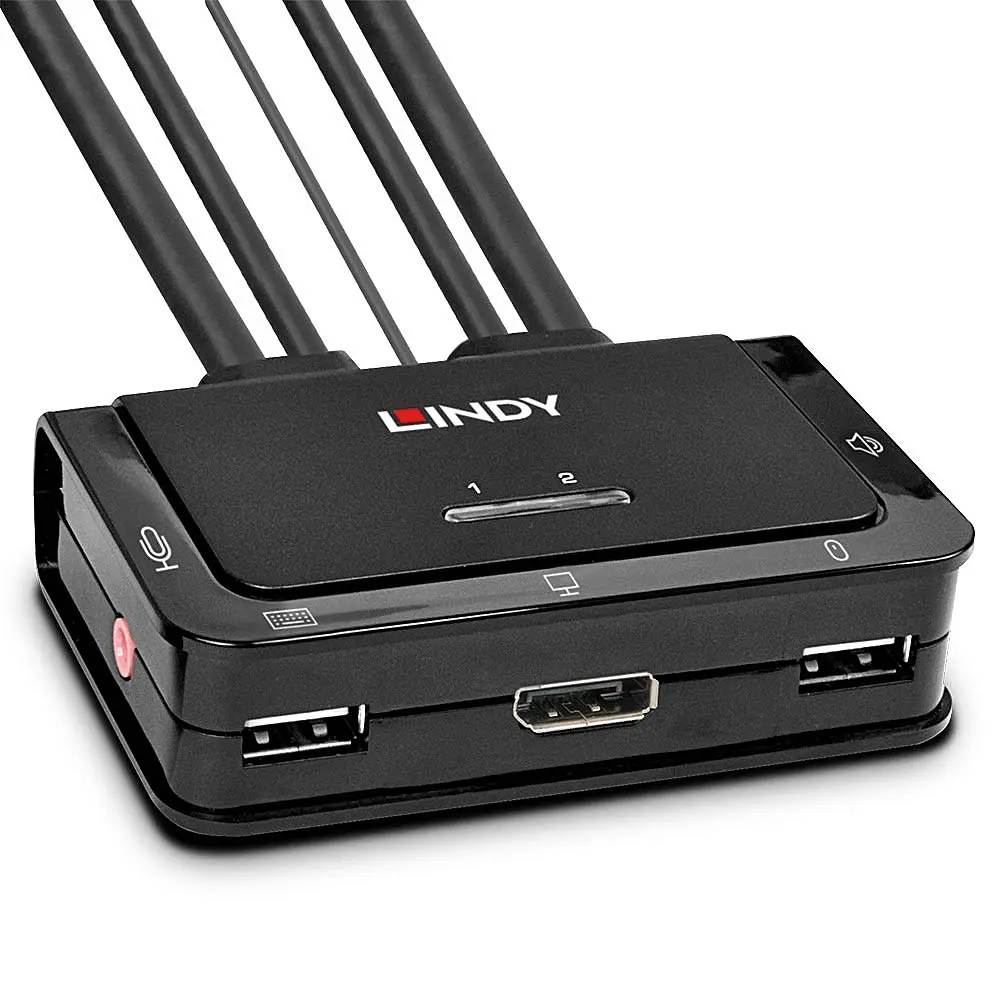 Produktfoto 1 von LINDY 42344, 2 Port DisplayPort 1.2, USB 2.0 & Audio Cable KVM Switch