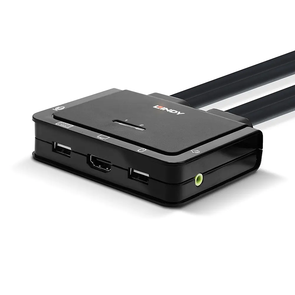 Produktfoto 1 von LINDY 42345, 2 Port Kabel KVM Switch, HDMI 4K60, USB 2.0 & Audio