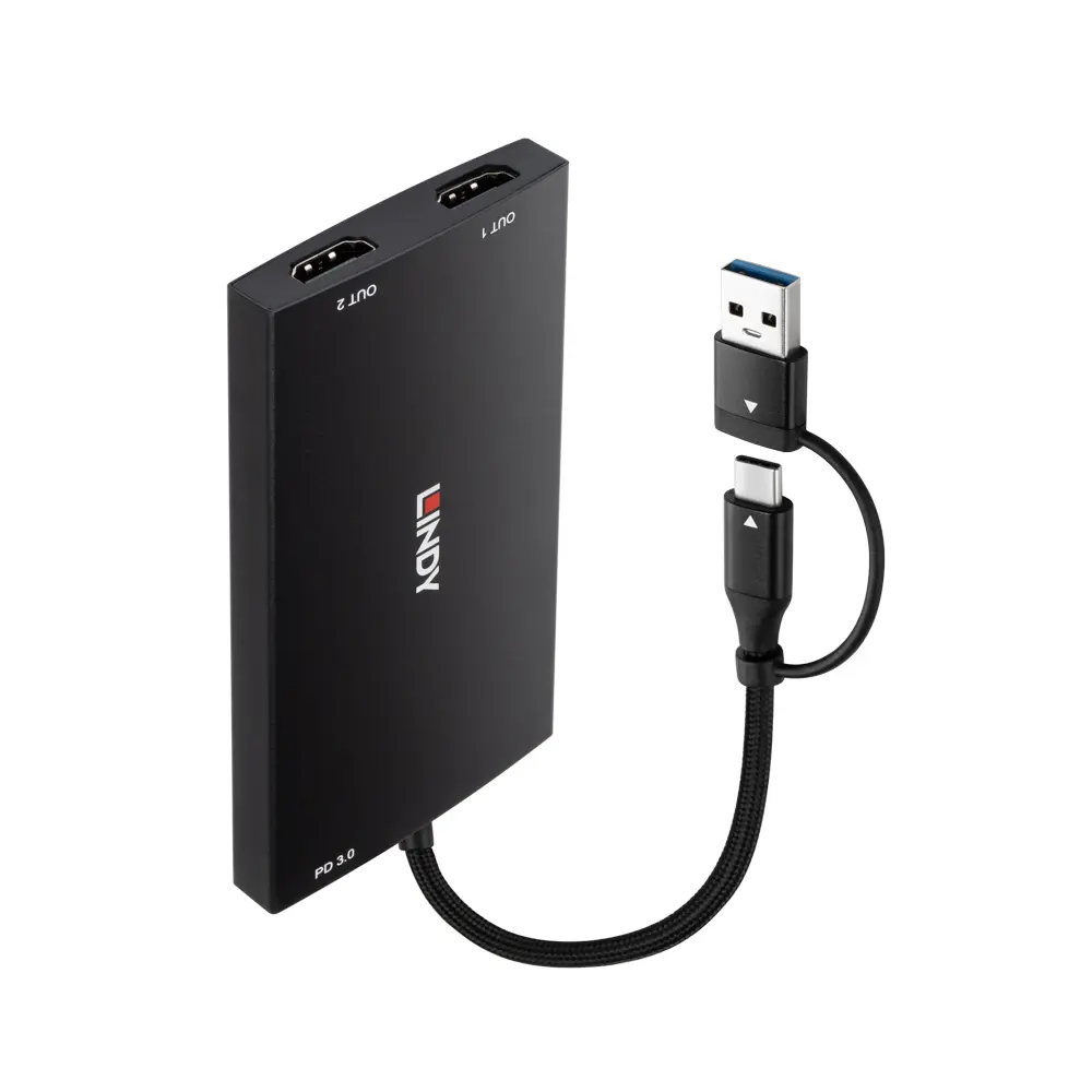 Produktfoto 1 von LINDY 43430, USB Typ A und C an Dual HDMI 4K60 Konverter