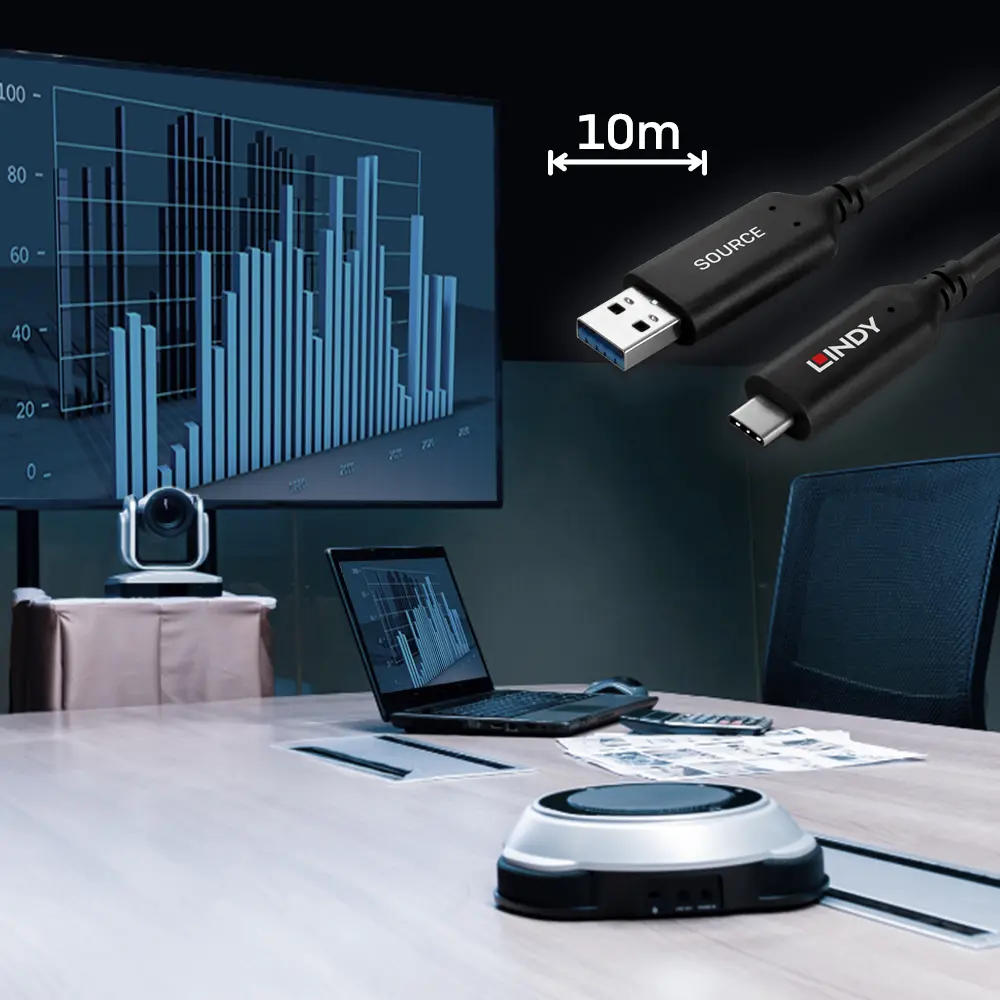 Produktfoto 1 von LINDY 43395, 10m USB 3.2 5Gbit/s Typ A an C Hybridkabel