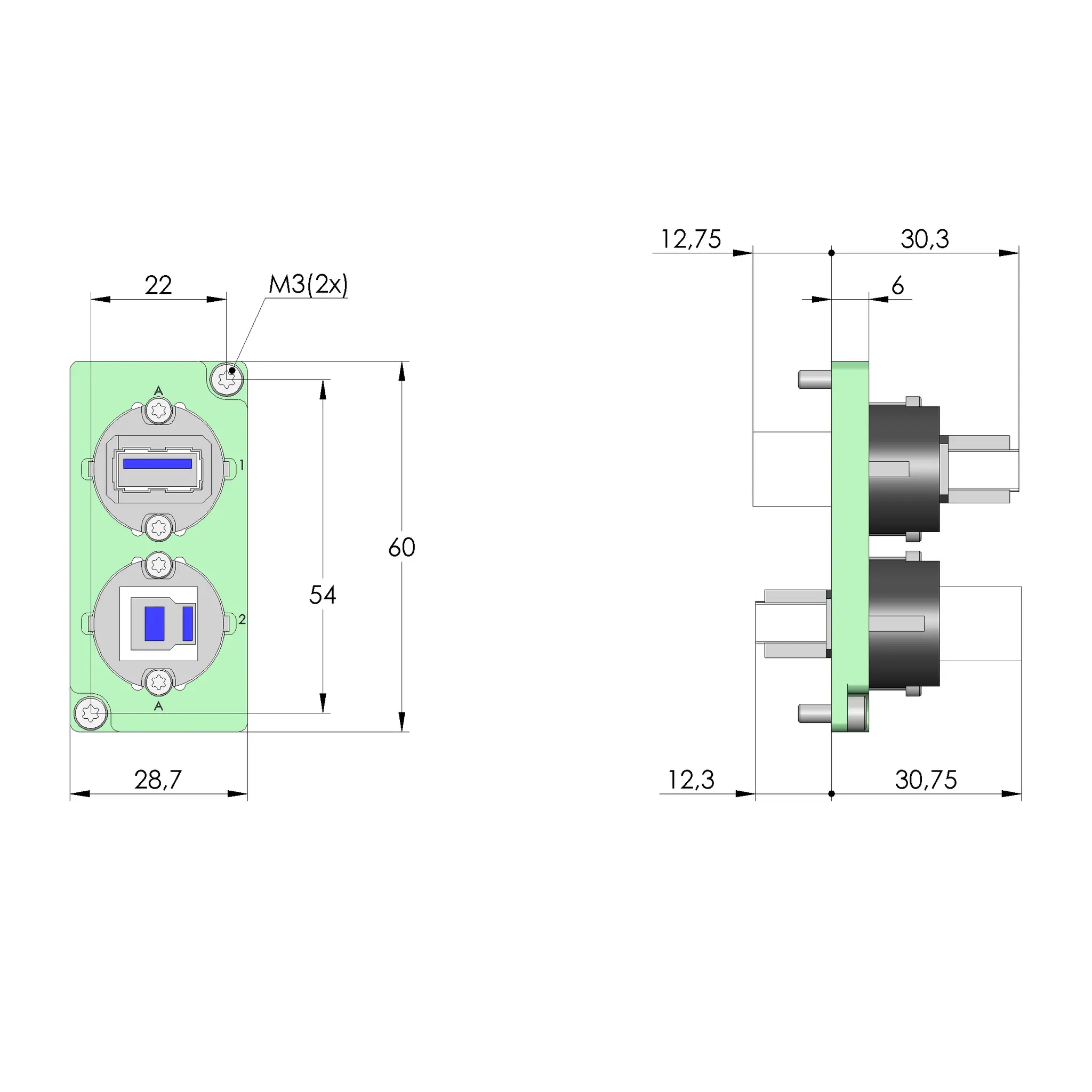 Ingun SB-P-SO-002-USB-3-Buchse, Schnittstellenblock, SKU: 45557