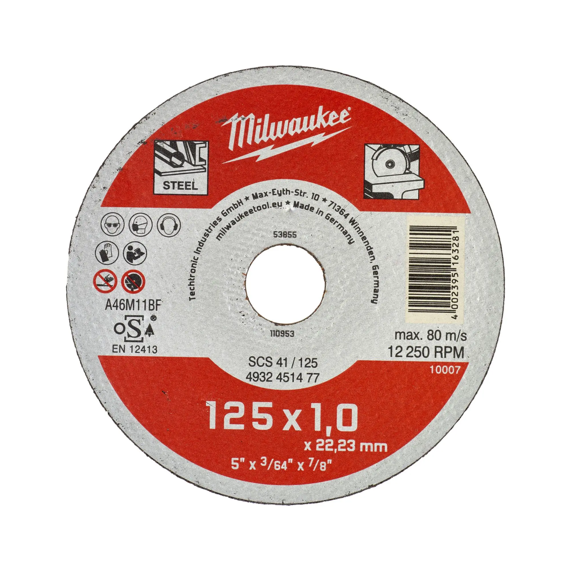 Produktfoto 1 von Milwaukee Metall Trennscheibe Contractor SCS41 A46M11BF 125x1,0x22,23 mm