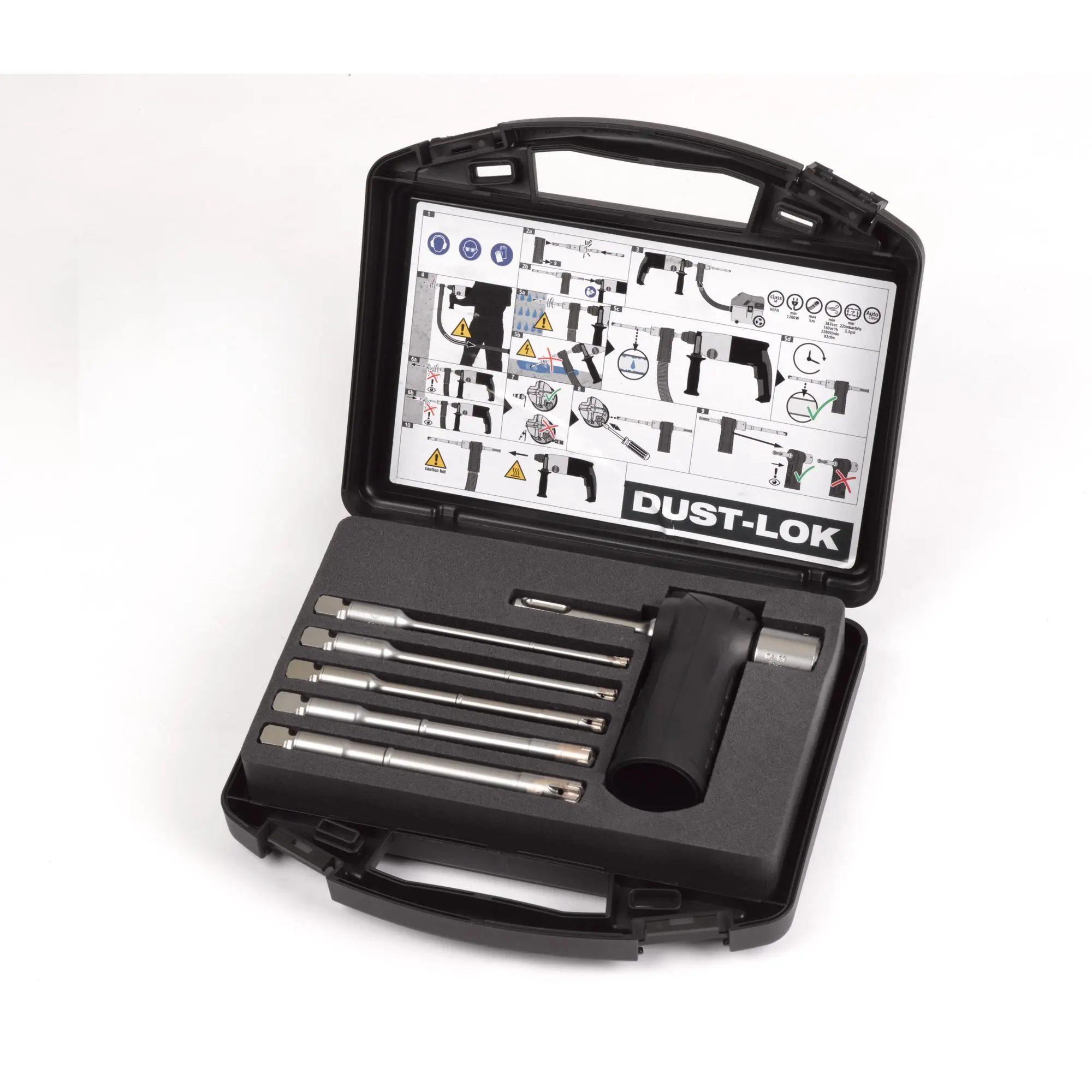 Produktfoto 1 von Milwaukee Absaugbohrer-Set DUST-LOK 6tlg. SDS-Plus Adapter + Bohrer 5/6/8/10/12