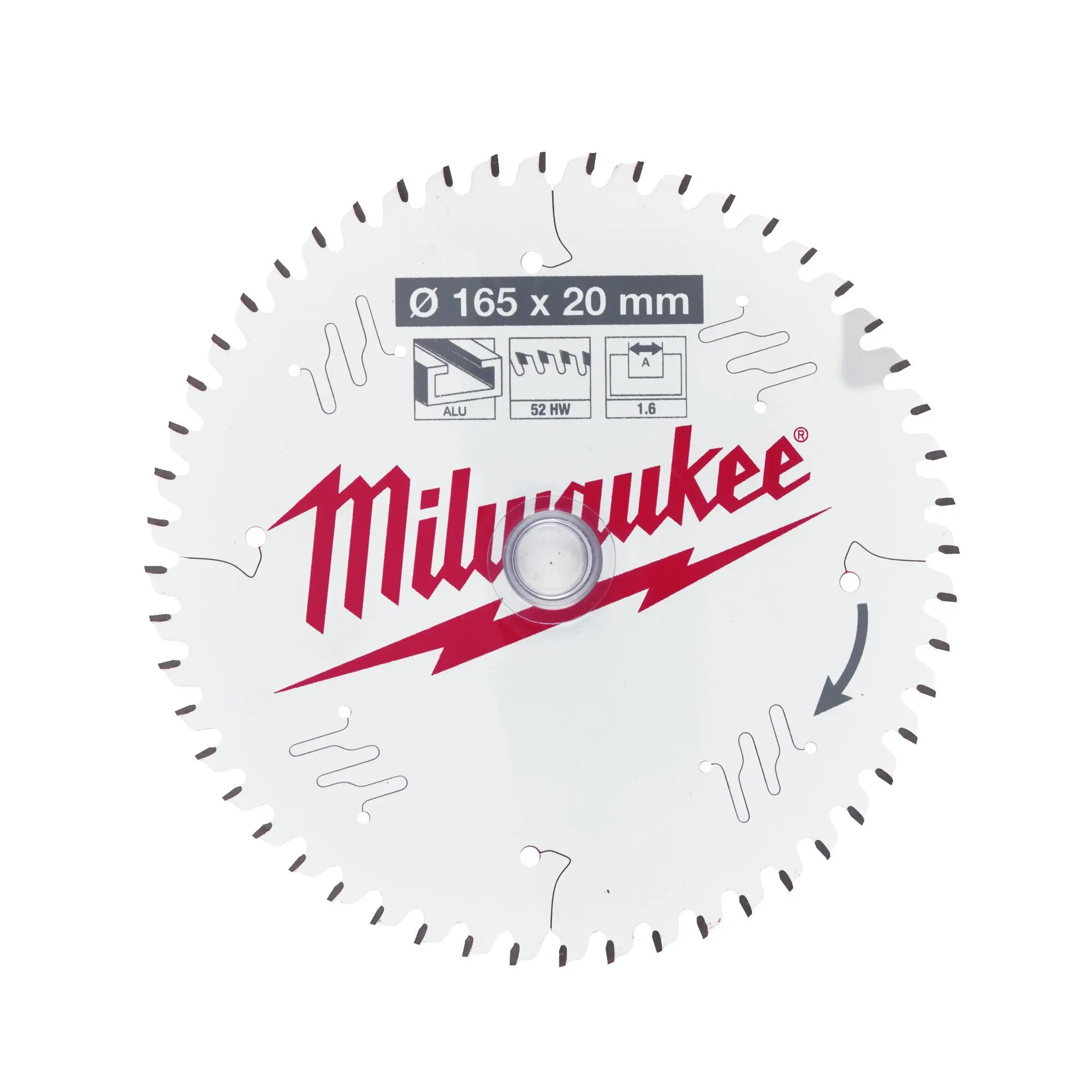 Produktfoto 1 von Milwaukee Kreissägeblatt Alu für Tauchkreissägen 165/20 mm Z52 Wechselzahn