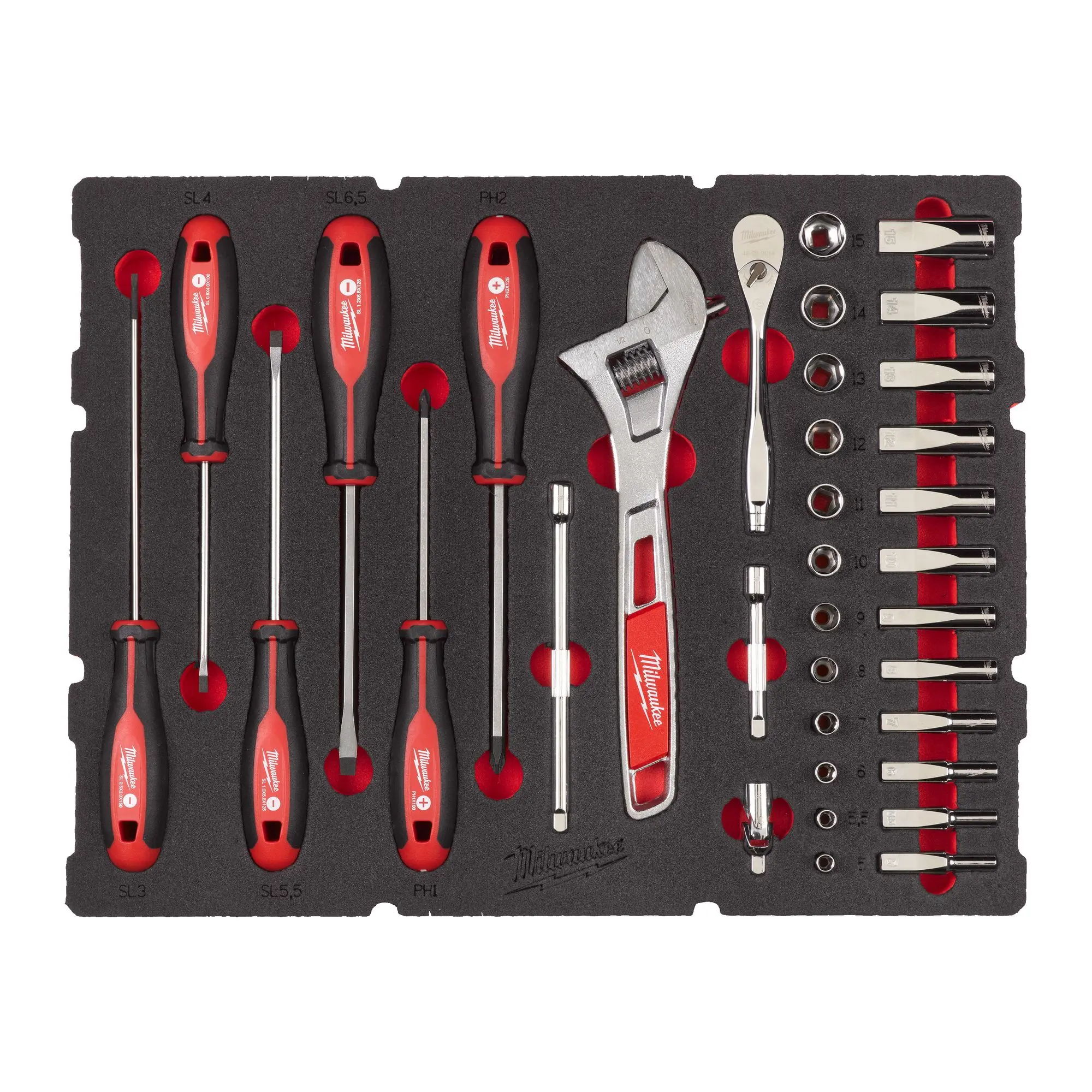Produktfoto 1 von Milwaukee PACKOUT Einlage Ratschen, Schraubendreher + Rollgabelschlüssel 35 tlg.