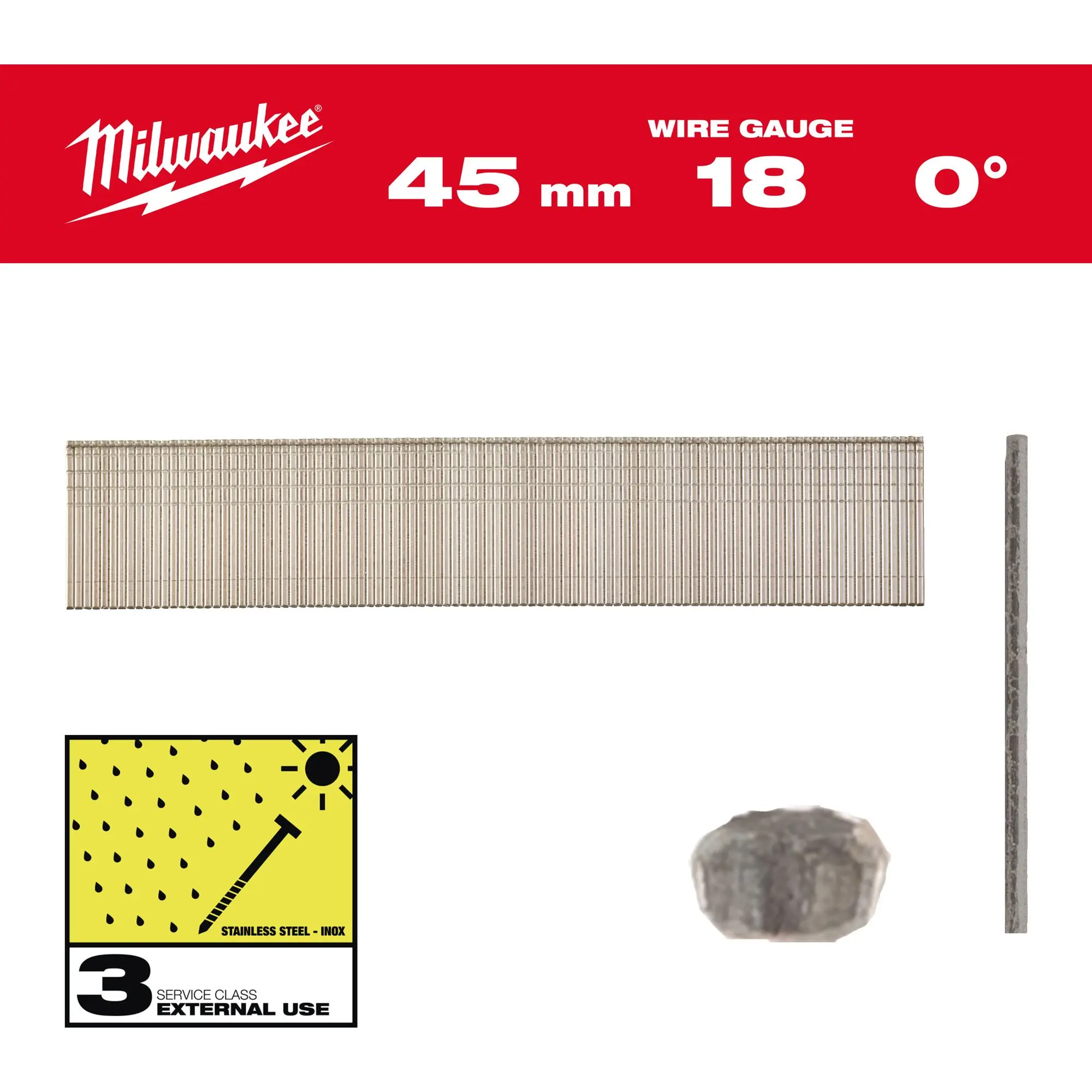 Produktfoto 1 von Milwaukee Stauchkopf-Nägel 18 Gauge für M18CN18GS 1,05 x 1,25 x 45 mm Edelstahl