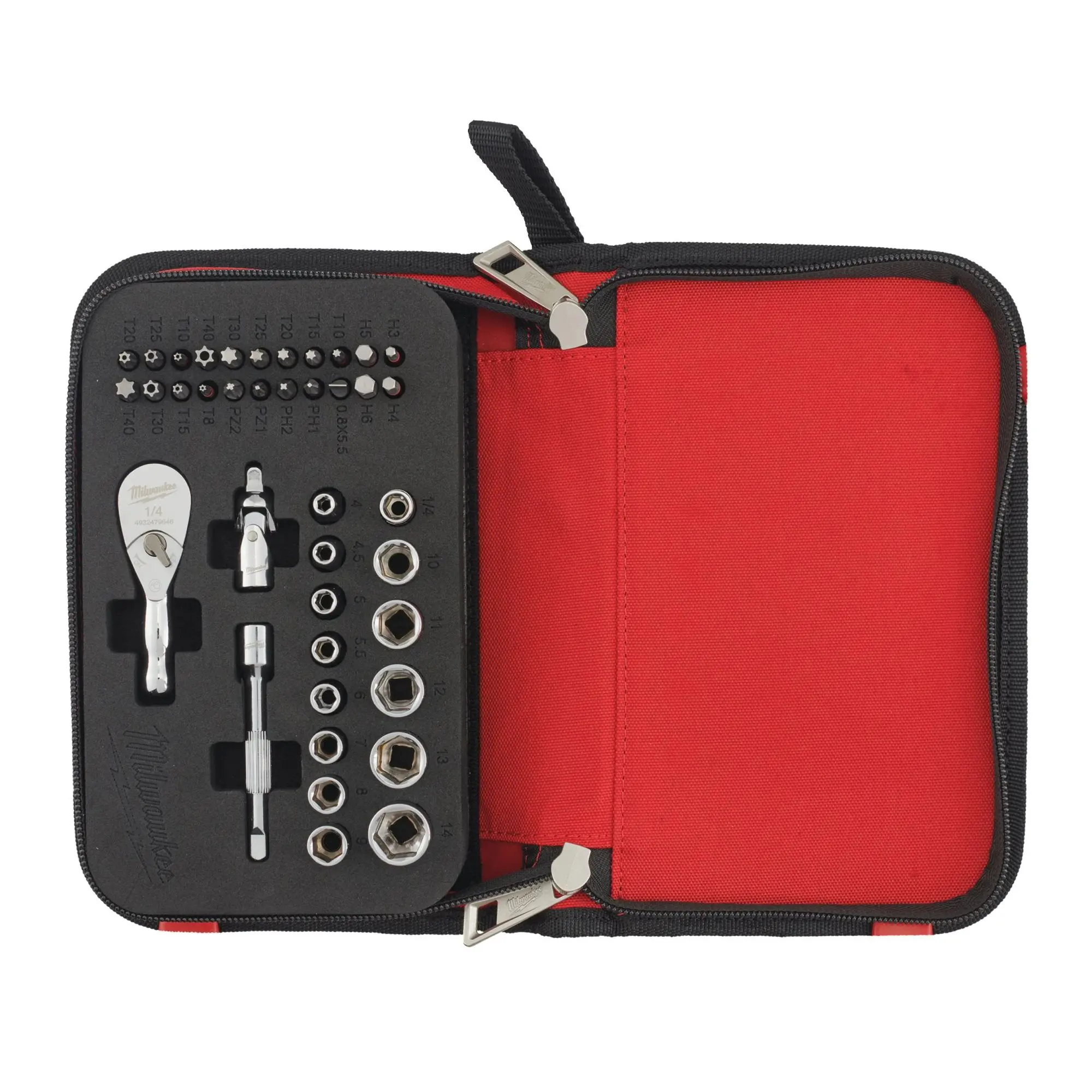 Produktfoto 1 von Milwaukee Steckschlüssel-Satz 1/4" (Kompakt-Ratschen Set) 39-teilig in Tasche