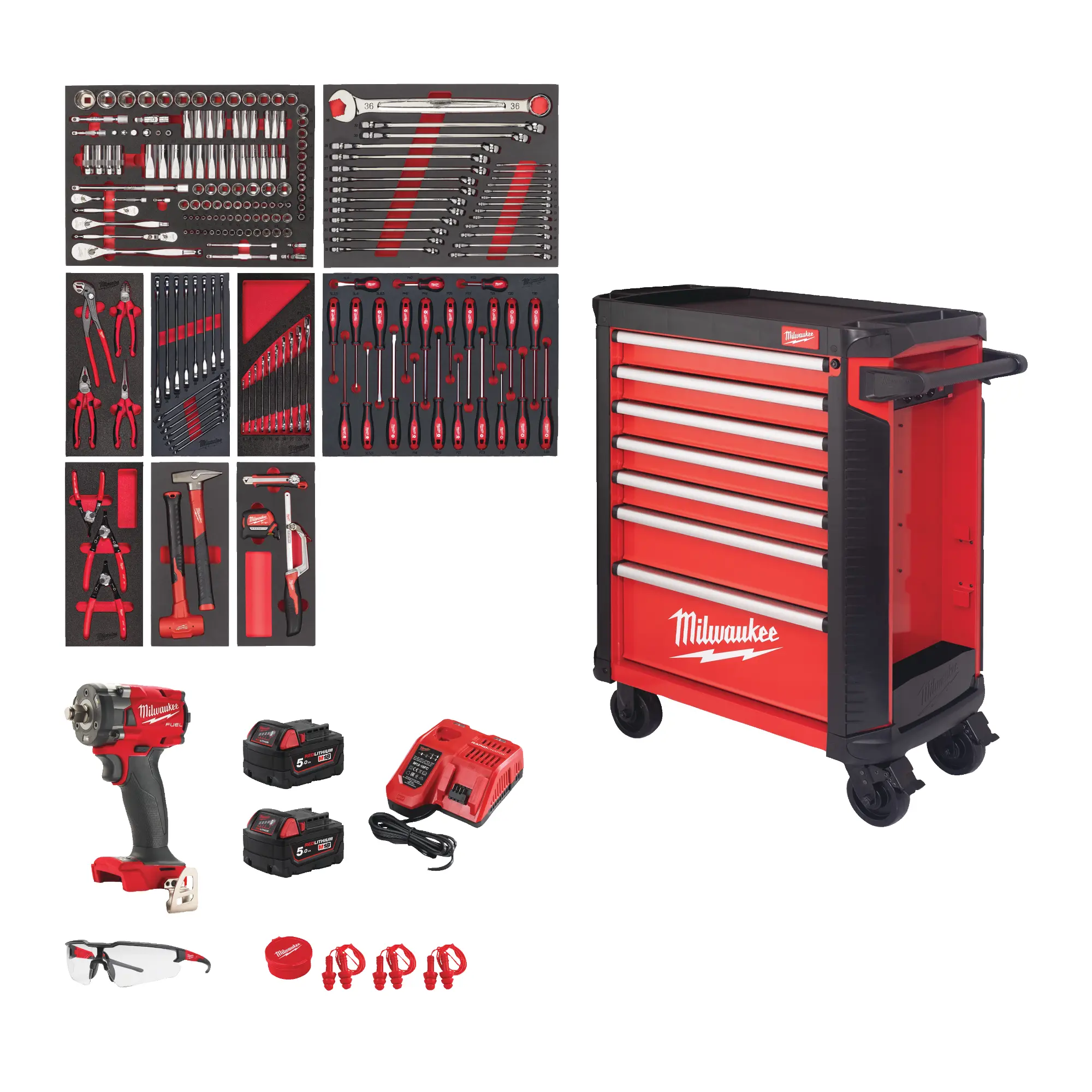 Produktfoto 1 von Milwaukee 30 / 78 cm TOOLGUARD Werkstattwagen  246-teilig mit Werkzeugbestückung