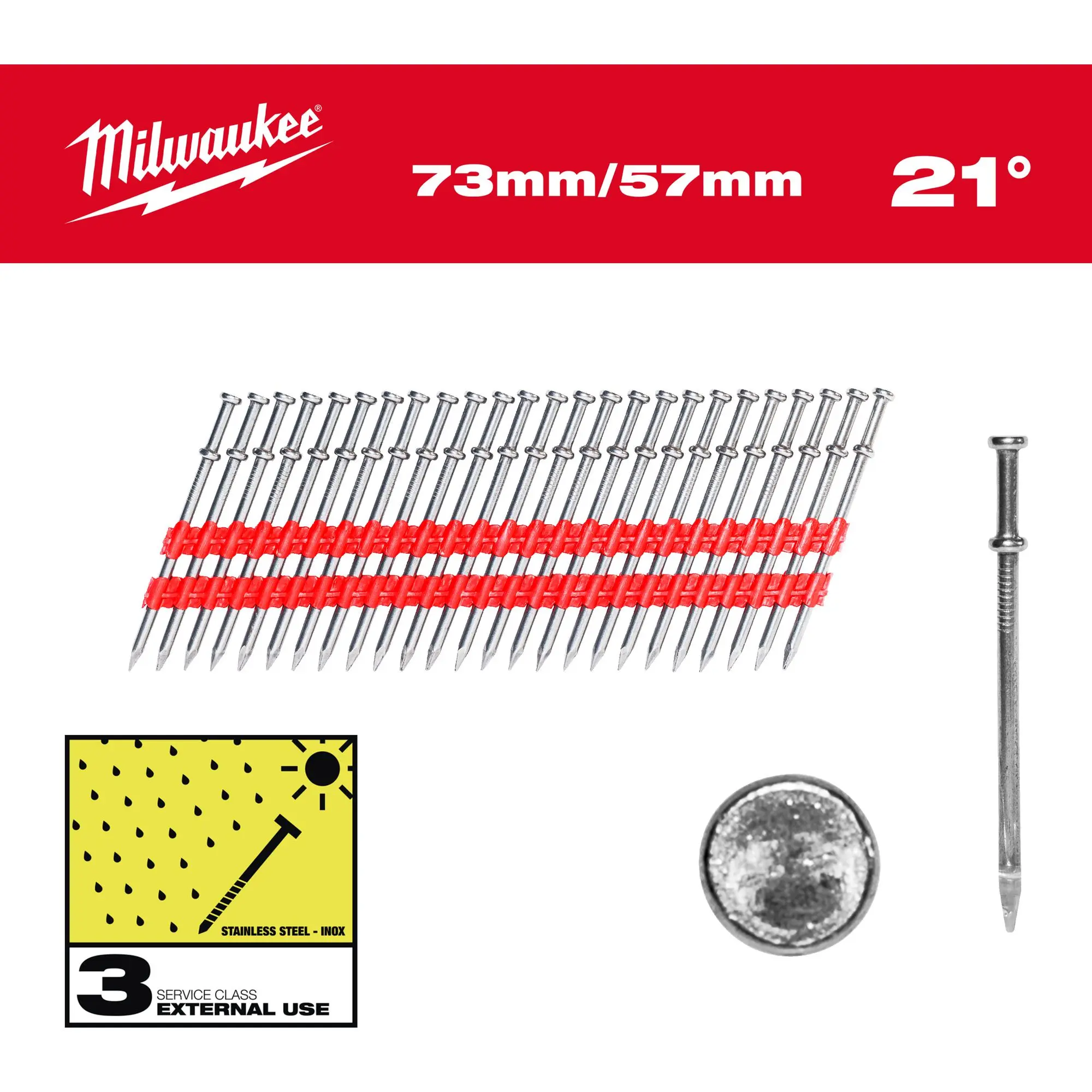 Produktfoto 1 von Milwaukee 57/73 mm, 21° Duplex-Nägel für M18FDN, SKU: 4932498155