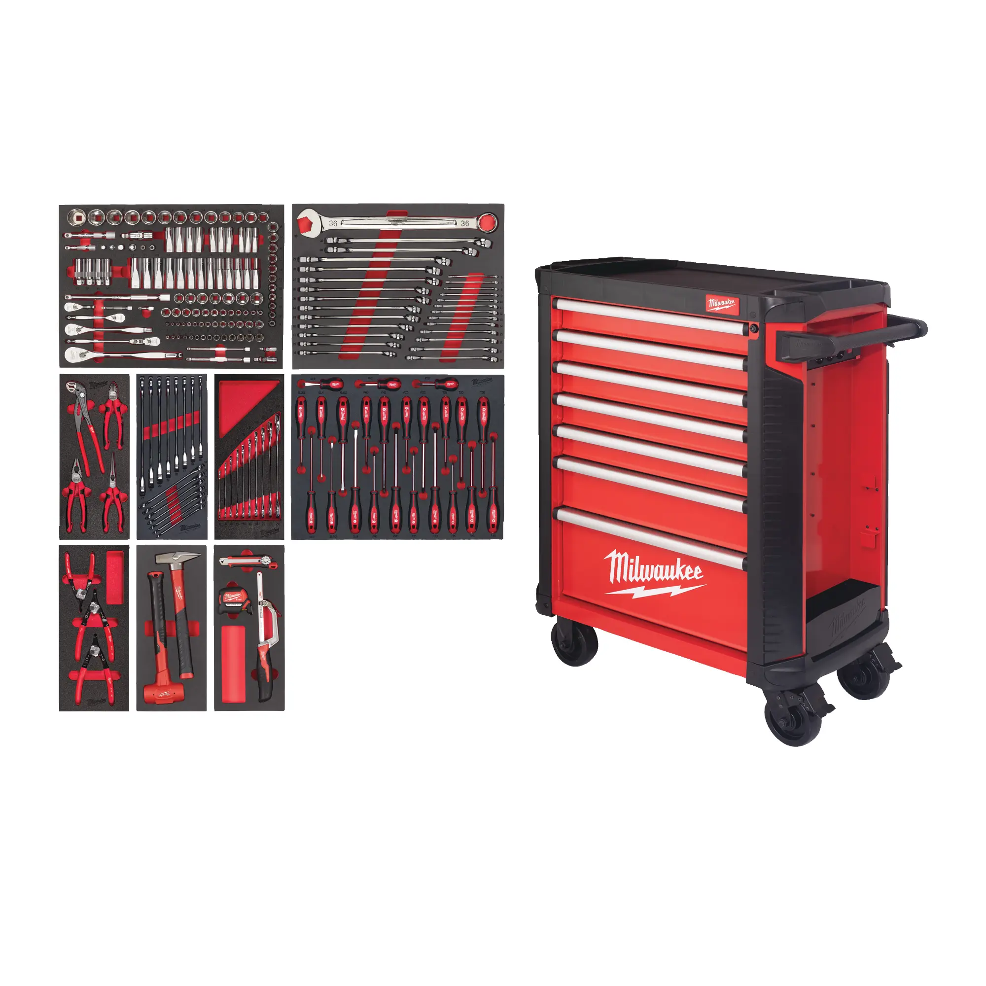 Produktfoto 1 von Milwaukee 206-teilig 30 / 78 cm TOOLGUARD Werkstattwagen mit Werkzeugbestückung