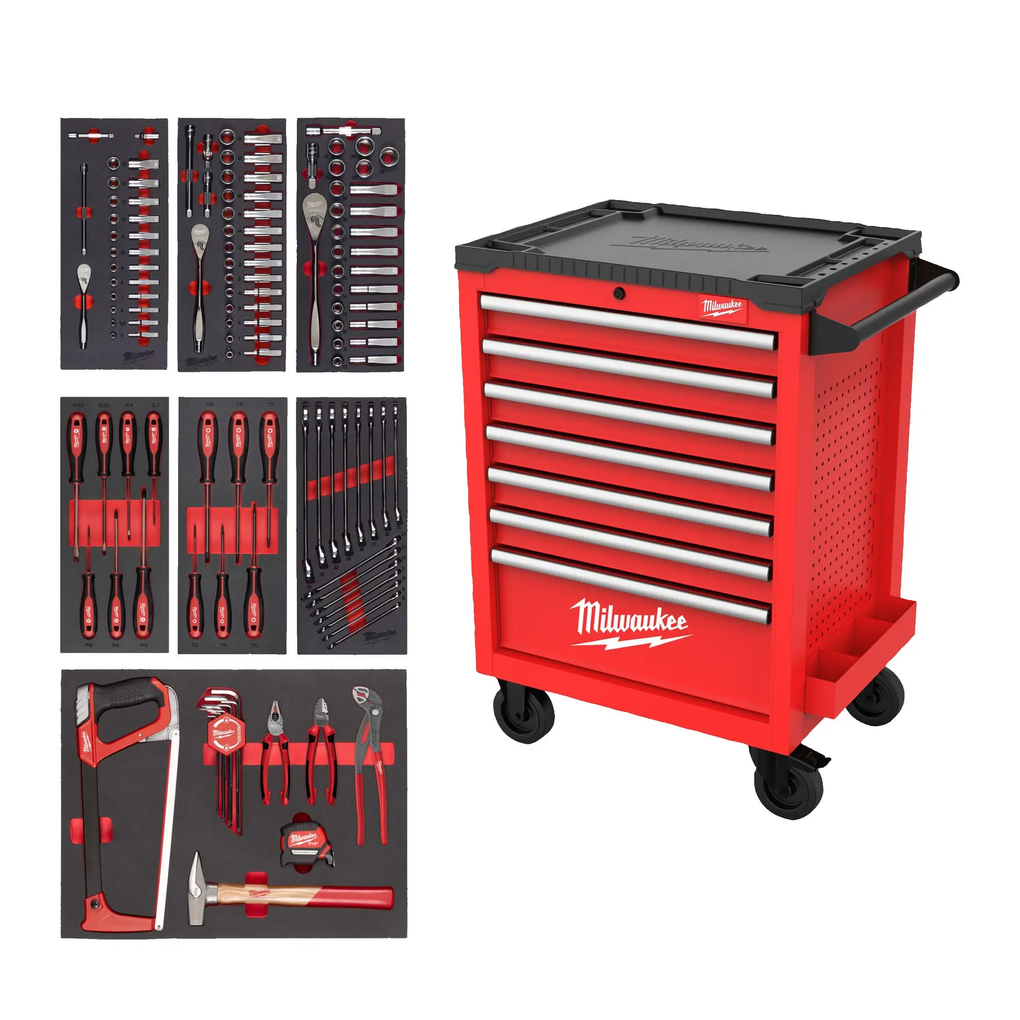 Produktfoto 1 von Milwaukee 131-teilig 27" / 69 cm TOOLGUARD Werkstattwagen mit Werkzeugbestückung