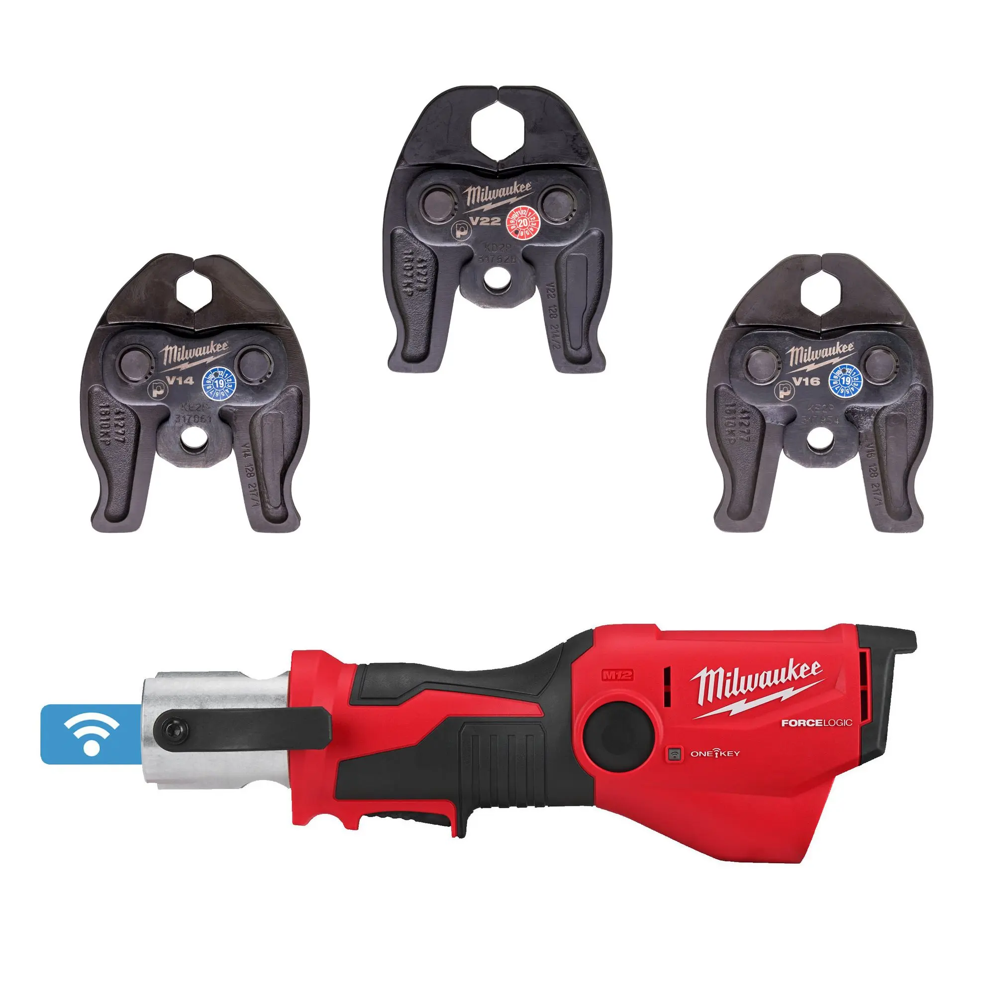 Produktfoto 1 von Milwaukee M12 Akku-Presswerkzeug M12 ONEHPT-202C V-Set 2 mit 3x Pressbacken
