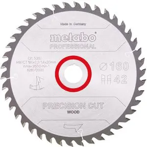 Produktfoto 1 von Metabo 628072000, Kreissägeblatt Precision Cut Wood, Professional, 160 x 20mm, 42 Zähne