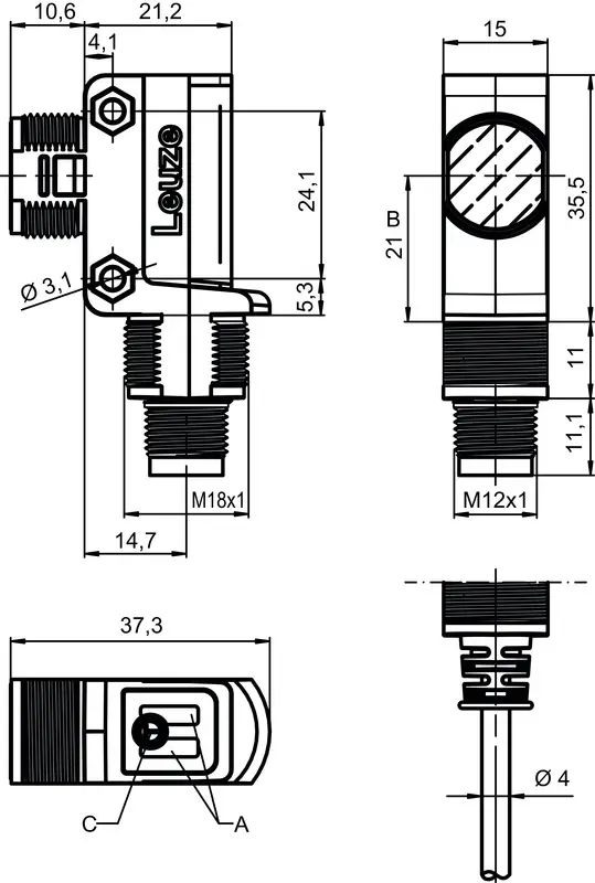 Produktfoto 1 von Leuze Electronic PRK28.3/4P-M12, Reflex-Lichtschranke polarisiert