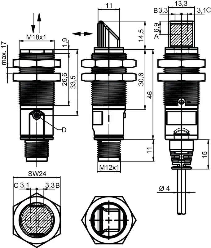 Produktfoto 1 von Leuze Electronic LE328.W/4P-M12, Einweg-Lichtschranke Empfänger