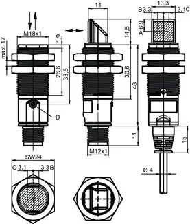Produktfoto 1 von Leuze Electronic LE328.W/2N-M12, Einweg-Lichtschranke Empfänger