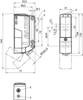 Produktfoto 1 von Leuze Electronic PRK49C.UC1/TS, Reflex-Lichtschranke polarisiert
