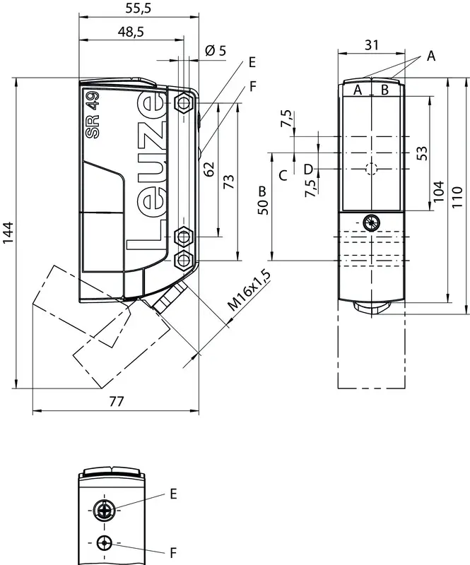 Produktfoto 1 von Leuze Electronic PRK49C.UCD1/TS, Reflex-Lichtschranke polarisiert