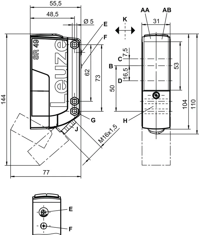 Produktfoto 1 von Leuze Electronic HT49C.UC/TS, Taster Hintergrundausblendung