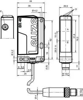 Produktfoto 1 von Leuze Electronic PRK46C.D1/PX-M12, Reflex-Lichtschranke polarisiert