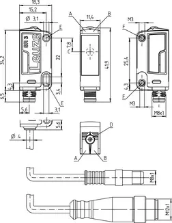 Produktfoto 1 von Leuze Electronic PRK3CL1.A3/PT-M8, Reflex-Lichtschranke polarisiert