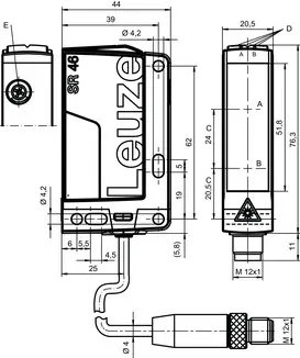 Produktfoto 1 von Leuze Electronic HT46CL2/48-M12, Taster Hintergrundausblendung
