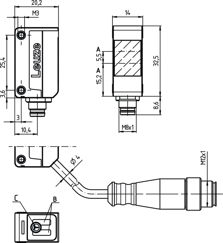 Produktfoto 1 von Leuze Electronic FT5.3/2-M8.3, Lichttaster energetisch