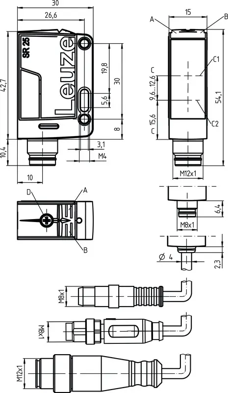 Produktfoto 1 von Leuze Electronic HT25CPP/4P-200-M12, Taster Hintergrundausblendung