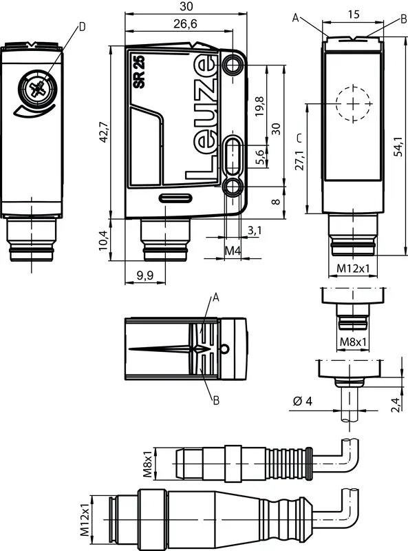 Produktfoto 1 von Leuze Electronic PRK25C.A2/4P-M8, Reflex-Lichtschranke polarisiert