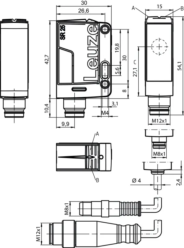 Produktfoto 1 von Leuze Electronic PRK25C.A/4P-M12, Reflex-Lichtschranke polarisiert