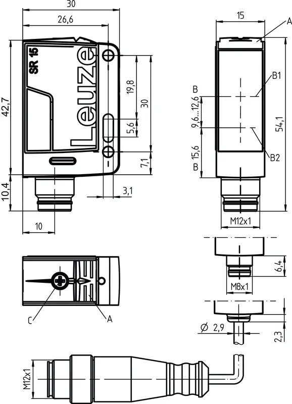 Produktfoto 1 von Leuze Electronic HT15I/4X-M12, Taster Hintergrundausblendung