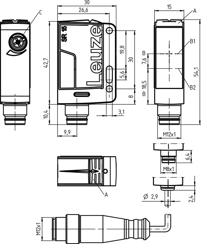 Produktfoto 1 von Leuze Electronic PRK15.D1/2X-M12, Reflex-Lichtschranke polarisiert