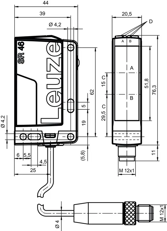 Produktfoto 1 von Leuze Electronic LE46C.P/2N-M12, Einweg-Lichtschranke Empfänger