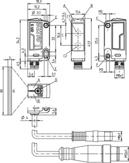 Produktfoto 1 von Leuze Electronic HT3C.XL/4P-M8, Taster Hintergrundausblendung