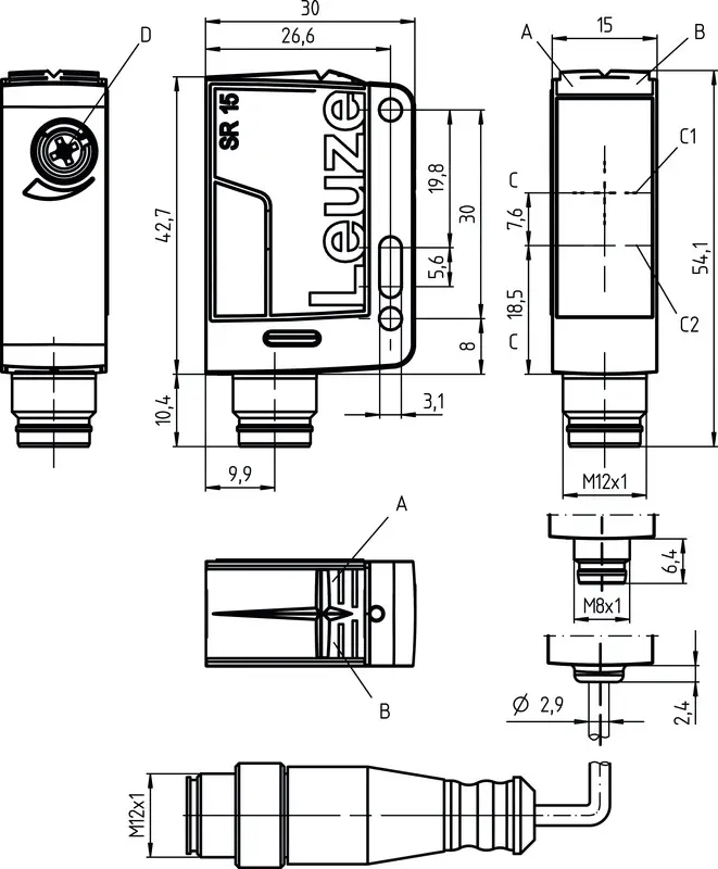 Produktfoto 1 von Leuze Electronic PRK15.XD1/4P-M12, Reflex-Lichtschranke polarisiert