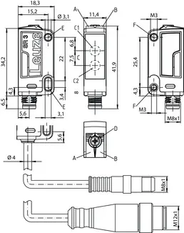 Produktfoto 1 von Leuze Electronic PRK3C.1/6G-M8, Reflex-Lichtschranke polarisiert